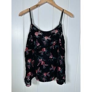 INC Cami Womens Large Black Burnout Velvet Floral Top Fairycore Whimsigoth